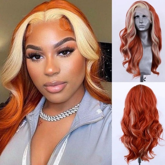 22” GINGER Orange BlondeBODY WAVY Lace Front Wig NEW